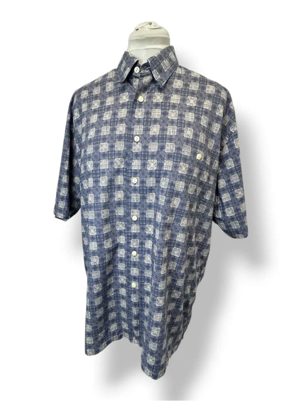 Burma Bibas Mens Short Sleeve Button Front Shirt Vintage Casual Check Plaid L